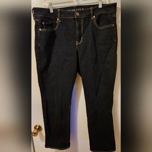 American Eagle Outfitters Straight Jeans Stretch Blue Women's Size 18 Short